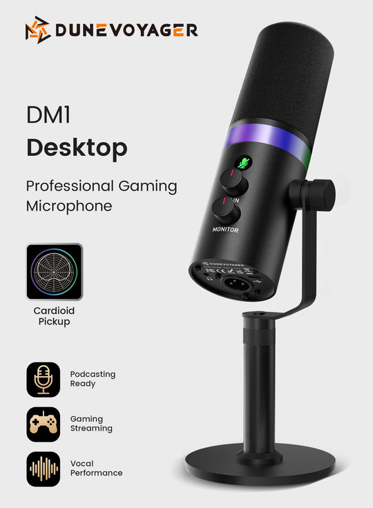 DuneVoyager DM1 USB/XLR Dynamic Gaming Microphone Desktop Stand