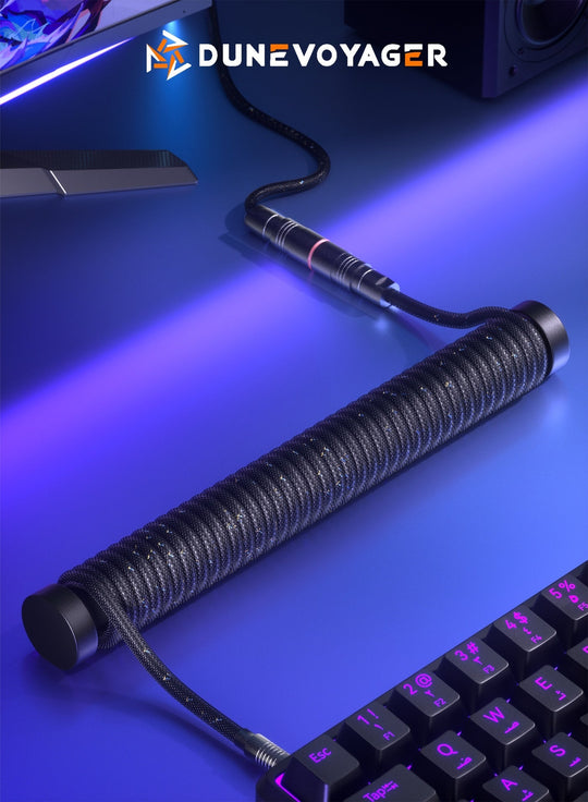 DuneVoyager AC1 Coiled Aviator Keyboard Cable USB-C 3m Black