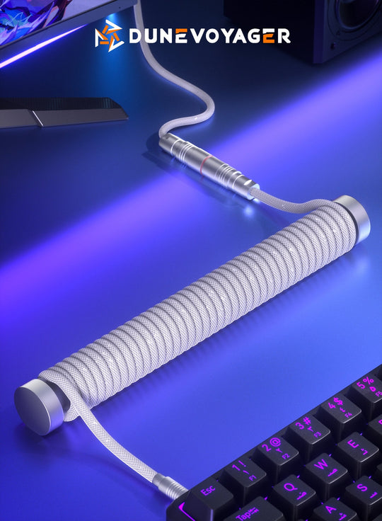 DuneVoyager AC1 Coiled Aviator Keyboard Cable USB-C 3m White