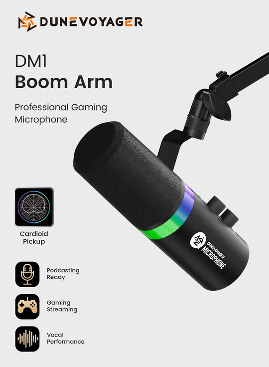 DuneVoyager DM1 USB/XLR Dynamic Gaming Microphone Boom Arm
