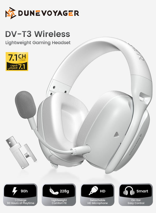 DuneVoyager T3 Wireless Lightweight Gaming Headset 228g White