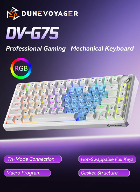 DuneVoyager G75 75% Wireless Mechanical Keyboard 80 Keys 8000mAh RGB Blue Heart