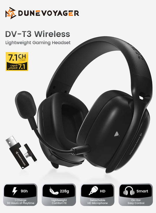 DuneVoyager T3 Wireless Lightweight Gaming Headset 228g Black