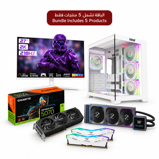 CIT حزمة كمبيوتر ألعاب - RTX 5070 12GB + 32GB DDR5 6000MHz CL30 + مبرد 360mm ARGB + كيس Galaxy + شاشة 27 بوصة 2K 210Hz