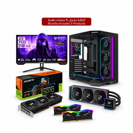 CIT حزمة كمبيوتر ألعاب - RTX 5070 12GB + 32GB DDR5 6000MHz + مبرد 360mm ARGB + كيس Mavera Pro + شاشة 25 بوصة 210Hz