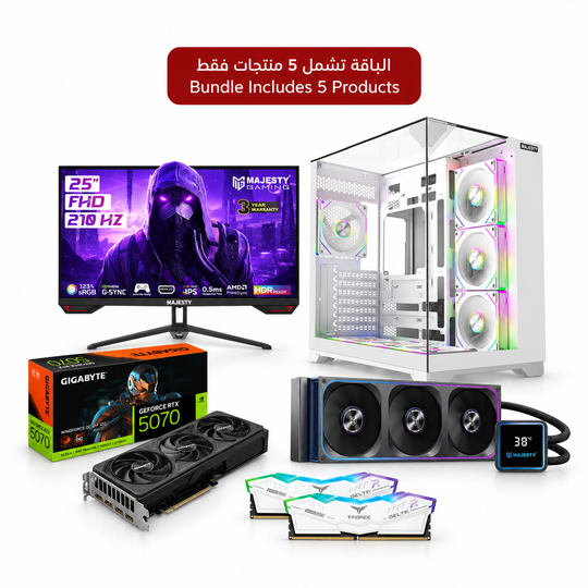 CIT حزمة كمبيوتر ألعاب - RTX 5070 12GB + 32GB DDR5 6000MHz CL30 + مبرد 360mm ARGB + كيس X-Space + شاشة 25 بوصة 210Hz