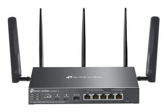 TP-Link Omada ER706WP-4G Dual-Band 4G LTE Wi-Fi 6 Router, Gigabit PoE+, Black