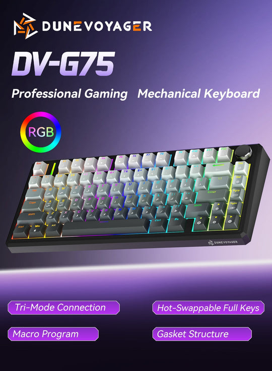 DuneVoyager G75 75% Wireless Mechanical Keyboard 80 Keys 8000mAh RGB Black-Gray