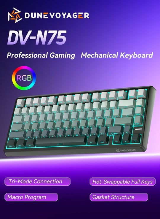 DuneVoyager N75 75% Mechanical Keyboard 81 Keys Triple-Mode 4000mAh RGB