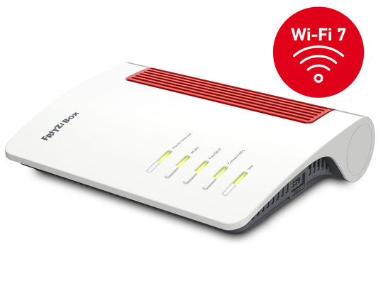 FRITZ!Box 4690 Dual-Band Wi-Fi 7 Router with 2x 10GbE & 3x 2.5GbE, Red/White